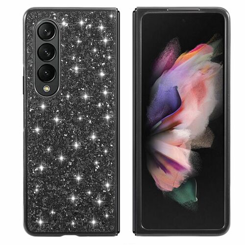 F�r Samsung Galaxy Z Fold4 5G Glitzer Diamant Design Kunststoff TPU Cover Handy Tasche H�lle Etuis Schwarz