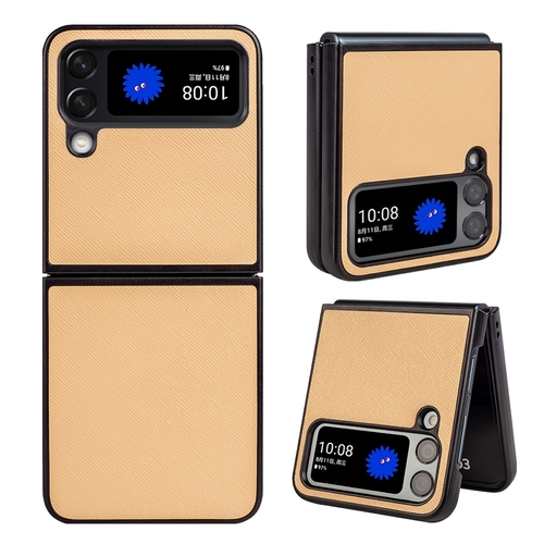 F�r Samsung Galaxy Z Flip4 5G Design Cross Texture Cover Handy Tasche H�lle Etuis Muster Gelb