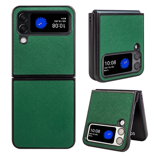 F�r Samsung Galaxy Z Flip4 5G Design Cross Texture Cover Handy Tasche H�lle Etuis Muster Gr�n