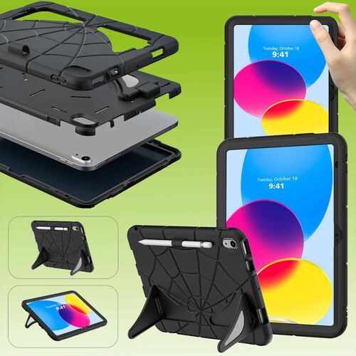 F�r Apple iPad 10.9 2022 10. Generation aufstellbares Outdoor Hybrid Schwarz Tablet Tasche Etuis Cover Case Schutz Robust Neu