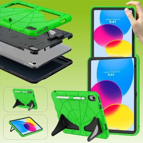F�r Apple iPad 10.9 2022 10. Generation aufstellbares Outdoor Hybrid Gr�n / Schwarz Tablet Tasche Etuis Cover Case Schutz Robust Neu