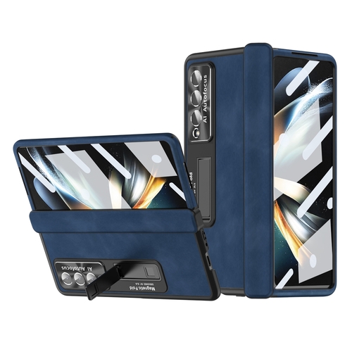F�r Samsung Galaxy Z Fold4 5G All-inclusive 360 Grad Napa Magnetische Handy Tasche Etuis Dunkelblau Neu