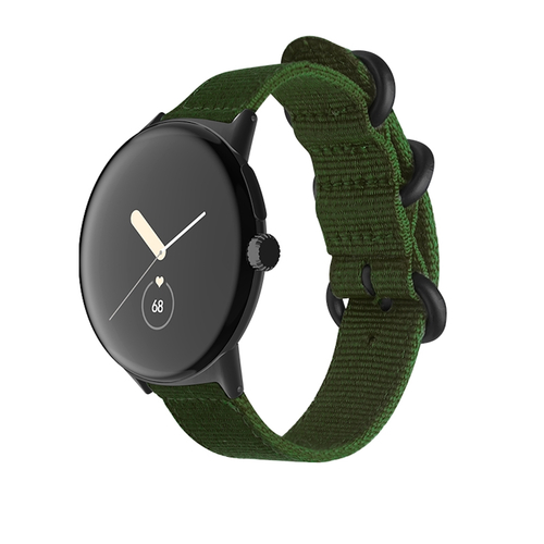 F�r Google Pixel Watch 3 41mm / 2 / 1 Nylon Armband Gr�n / Schwarz