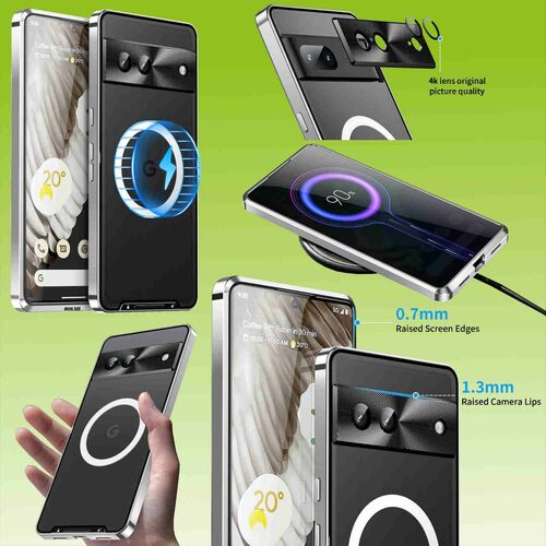 F�r Google Pixel 7 Handy Tasche Magnetische Magsafe Metall Design Silber Cover Case H�lle