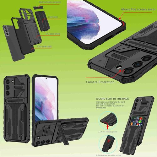 F�r Samsung Galaxy S23 Plus Shockproof Armor H�lle + Kartenfach Schwarz
