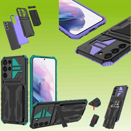 F�r Samsung Galaxy S23 Ultra Shockproof Armor H�lle mit Kartenfach Gr�n