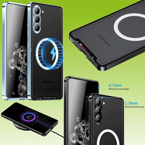 F�r Samsung Galaxy S23 Handy Tasche Magnetische Magsafe Metall Design Blau Cover Case H�lle