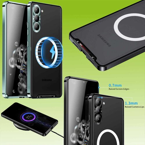 F�r Samsung Galaxy S23 Handy Tasche Magnetische Magsafe Metall Design Gr�n Cover Case H�lle