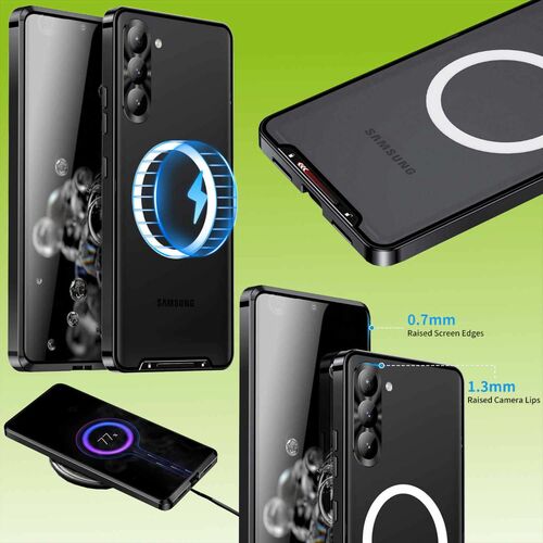 F�r Samsung Galaxy S23 Plus Handy Tasche Magnetische Magsafe Metall Design Schwarz Cover Case H�lle