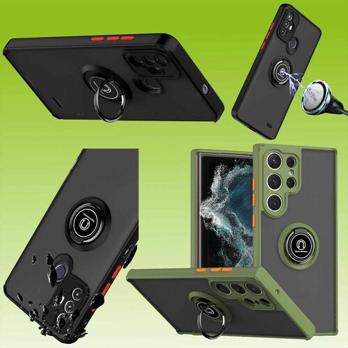 F�r Samsung Galaxy S23 Ultra TPU / PC Design Ring Cover Handy Tasche H�lle Schutz Etuis Army Gr�n Neu