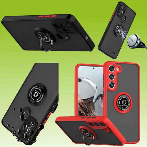 F�r Samsung Galaxy S23 Plus TPU / PC Design Ring Cover Handy Tasche H�lle Schutz Etuis Rot / Schwarz Neu