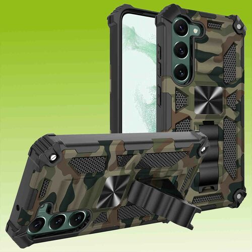 F�r Samsung Galaxy S23 Plus Camouflage Shockproof Armor Military TPU Schutz Tasche H�lle Cover Gr�n