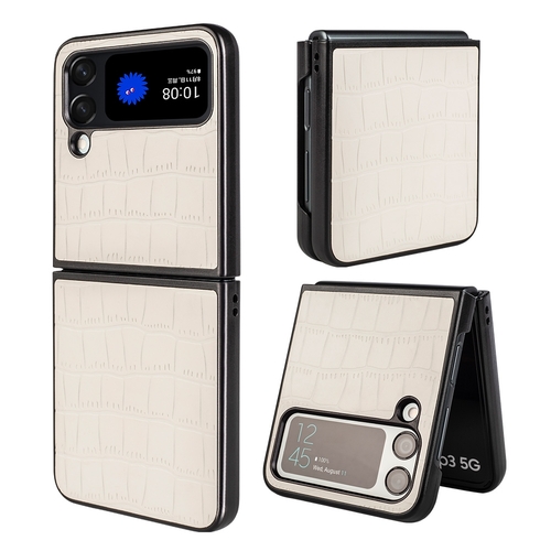 F�r Samsung Galaxy Z Flip4 Design Crocodile Texture Wei� H�lle Schutz Hart Cover Handy Tasche Muster Etuis Case Cover Neu