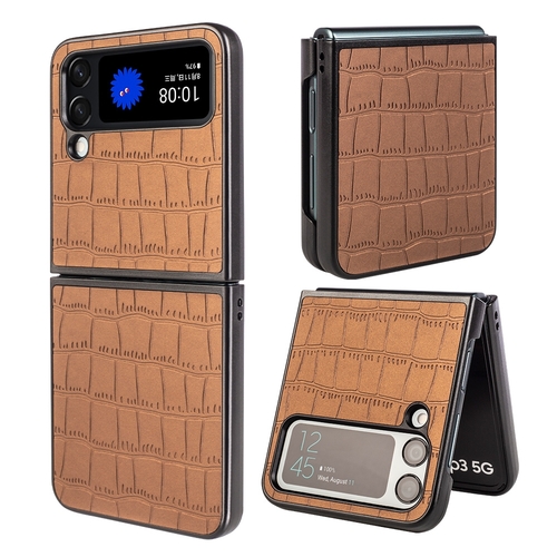 F�r Samsung Galaxy Z Flip4 Design Crocodile Texture Braun H�lle Schutz Hart Cover Handy Tasche Muster Etuis Case Cover Neu