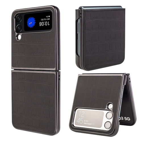 F�r Samsung Galaxy Z Flip4 Design Crocodile Texture Schwarz H�lle Schutz Hart Cover Handy Tasche Muster Etuis Case Cover Neu