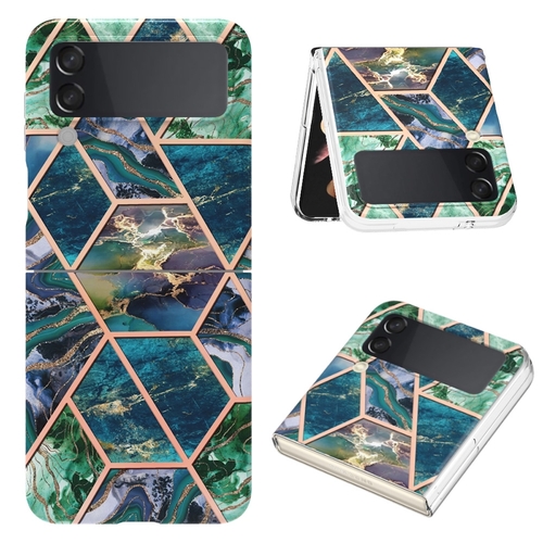 F�r Samsung Galaxy Z Flip4 Electroplating Splicing Marmor TPU H�lle Schutz Cover Handy Tasche Muster / Motiv Blau/Gr�n H�lle Etuis Muster