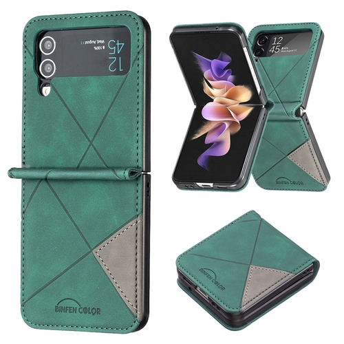 F�r Samsung Galaxy Z Flip4 Handytasche aus Kunstleder mit Rautenstruktur Schutz Cover Handy Tasche Gr�n H�lle Etuis Muster
