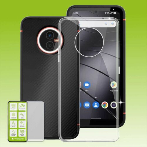 F�r Gigaset GX4 Silikoncase TPU Transparent + 0,26 H9 Glas Handy Tasche H�lle Schutz Cover