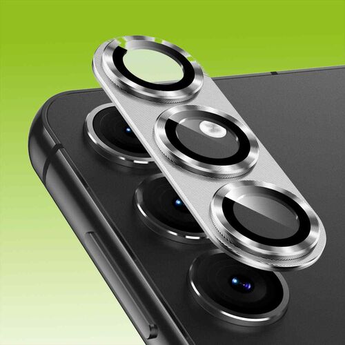 F�r Samsung Galaxy S23 / S23 Plus Back Kamera Aluminiumlegierung Schutz H9 Hart Glas Cover Silber Neu