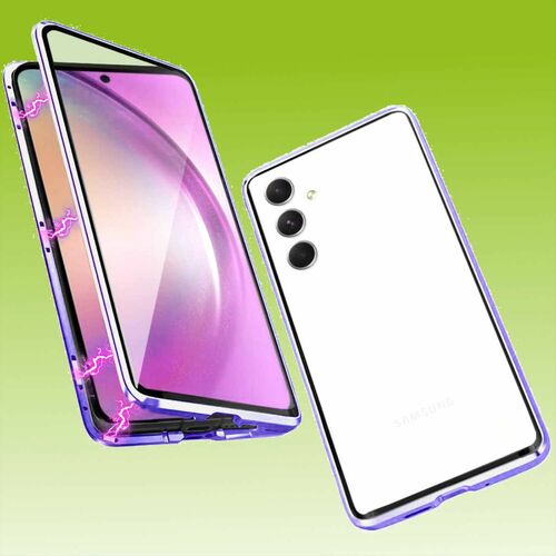 F�r Samsung Galaxy A34 5G Beidseitiger 360 Grad Magnet Glas H�lle Handy Tasche Bumper Lila