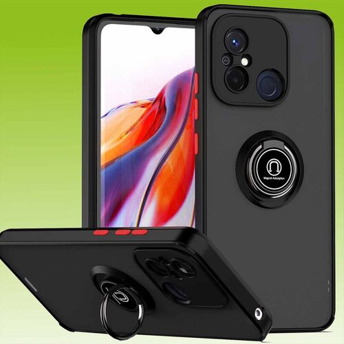 F�r Xiaomi Redmi 11A / 12C Ring Magnet Handy Tasche H�lle Etui Schwarz