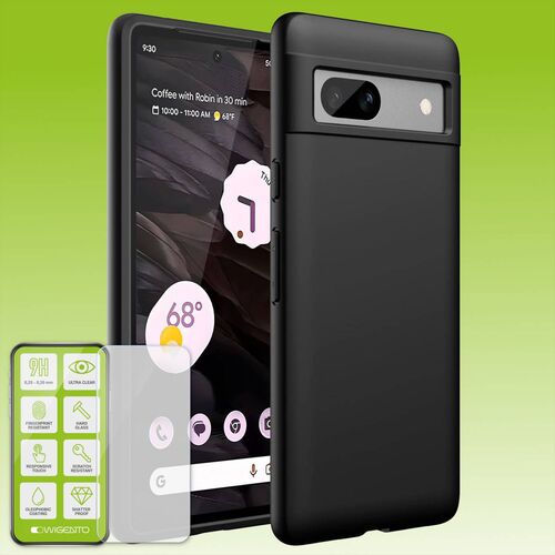 F�r Google Pixel 7A Silikon TPU Schwarz + H9 Glas Handy Tasche H�lle