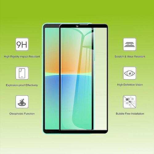 F�r Sony Xperia 10 V 5. Generation 3D Premium 0,3 mm H9 Hart Glas Schwarz Folie Schutz H�lle Zubeh�r Neu