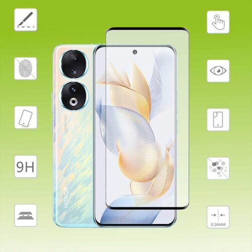 F�r Honor 90 Pro 2x 4D Premium 0,3 mm H9 Curved Hart Glas Panzer Schwarz Folie Schutz H�lle Neu