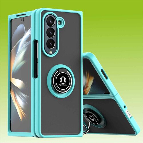 F�r Samsung Galaxy Z Fold5 5G Ring Magnet Handy Tasche H�lle Hellblau