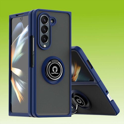 F�r Samsung Galaxy Z Fold5 5G Ring Magnet Handy Tasche H�lle D-Blau