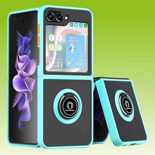 F�r Samsung Galaxy Z Flip5 5G Ring Magnet Handy Tasche H�lle Hellblau