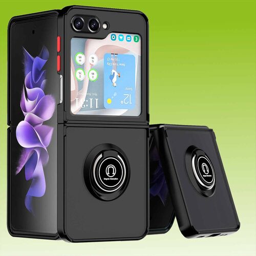 F�r Samsung Galaxy Z Flip5 5G Ring Magnet Handy H�lle Schwarz / Rot