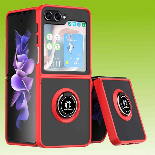 F�r Samsung Galaxy Z Flip5 5G Ring Magnet Handy H�lle Rot / Schwarz