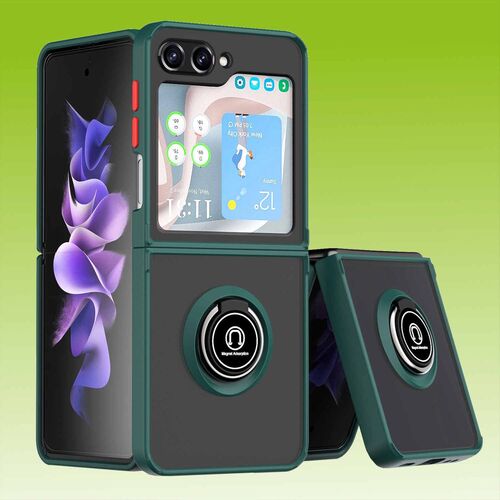 F�r Samsung Galaxy Z Flip5 5G Ring Magnet Handy H�lle Dunkel Gr�n Case