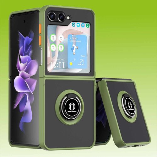 F�r Samsung Galaxy Z Flip5 5G Ring Magnet Handy H�lle Army Gr�n Case