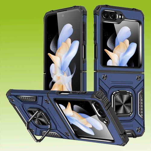 F�r Samsung Galaxy Z Flip5 5G Armor Magnet Ring Cover Handy H�lle Case Blau