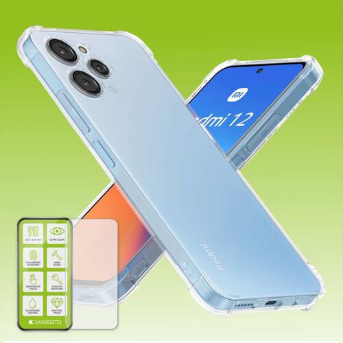 F�r Xiaomi Redmi 12 Schock Silikoncase TPU Transparent + 0,26 H9 Glas Handy Tasche H�lle Schutz Cover