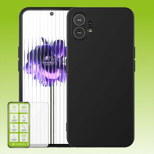 F�r Nothing Phone 2 Silikoncase TPU Schwarz + 0,26 H9 Glas Handy Tasche H�lle Schutz Cover