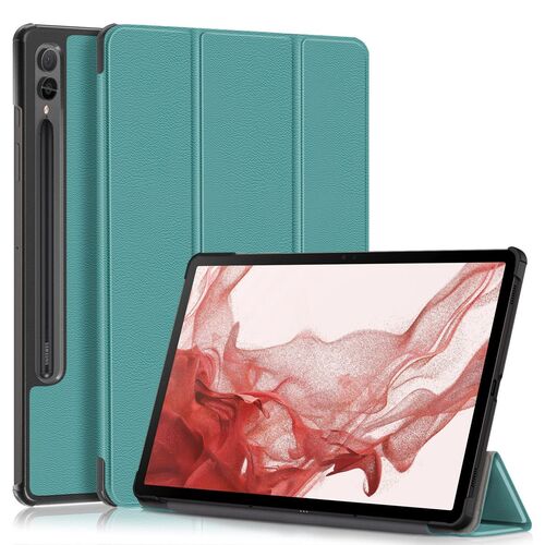 F�r Samsung Galaxy Tab S10 Plus / S9 Plus FE Plus / S8 Plus 3folt Wake UP Cover Dunkelgr�n Tasche