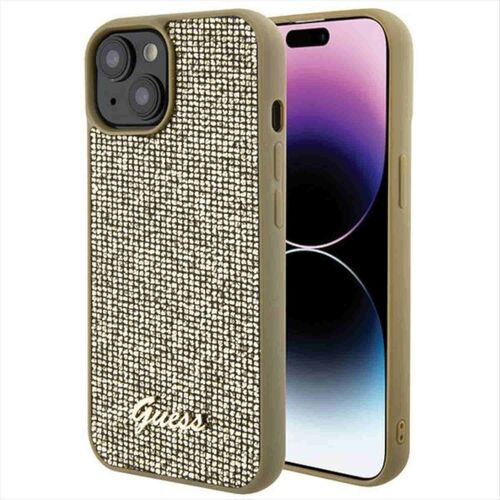 Guess Apple iPhone 15 Schutzh�lle Cover Disco Metal Script Gold