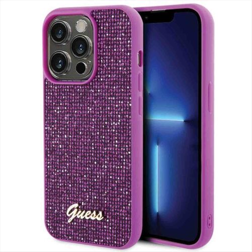 Guess Apple iPhone 15 Pro Max Schutzhlle Disco Metal Script Lila