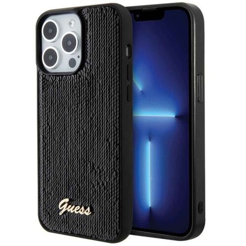 Guess Apple iPhone 15 Pro Schutzh�lle Case Sequin Script Metal Schwarz