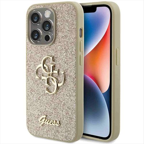Guess Apple iPhone 15 Pro Schutzh�lle Case Glitter Script Big 4G Gold