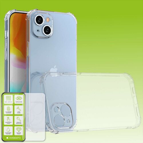 F�r Apple iPhone 15 Plus Schock TPU Case Transparent + 0,26 H9 Glas H�lle Schutz 