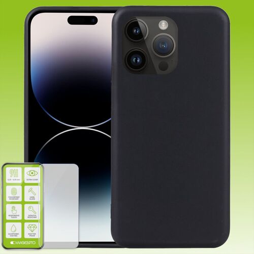 F�r Apple iPhone 15 Pro TPU Case Schwarz + 0,26 H9 Glas H�lle Schutz Cover