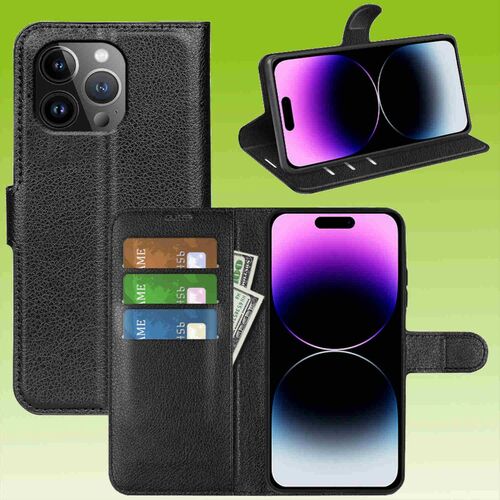 F�r Apple iPhone 15 Pro Handy Tasche Wallet Premium Schutz H�lle Case Cover Etuis Neu Zubeh�r Schwarz