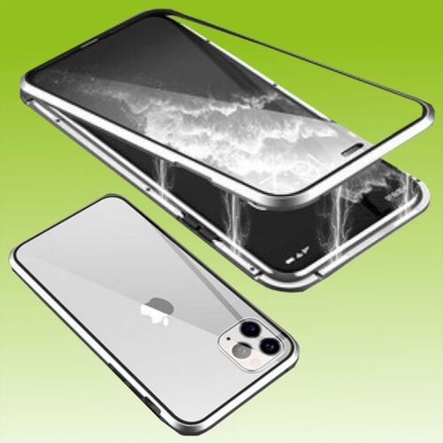 F�r Apple iPhone Plus 15 Beidseitiger 360 Grad Magnet H�lle Bumper Silber