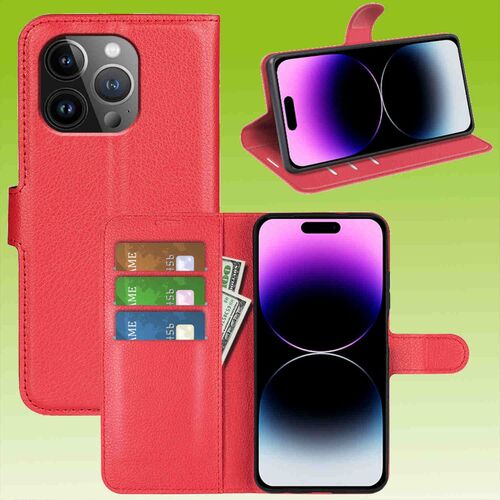 F�r Apple iPhone 15 Pro Handy Tasche Wallet Premium Schutz H�lle Case Cover Etuis Neu Zubeh�r Rot