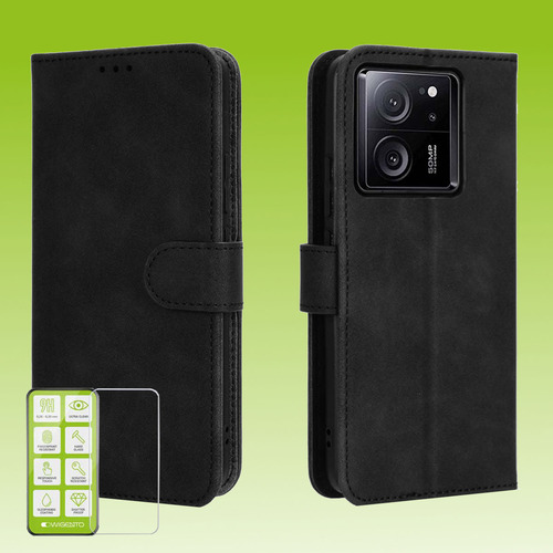 F�r Xiaomi 13T / 13T Pro Produktset Handy Tasche Wallet + H9 Hart Glas Schutz H�lle Case Cover Etuis Zubeh�r Schwarz