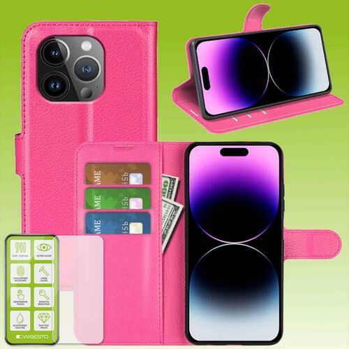F�r Apple iPhone 15 Pro Produktset Handy Tasche Wallet + H9 Hart Glas Schutz H�lle Case Cover Etuis Zubeh�r Pink